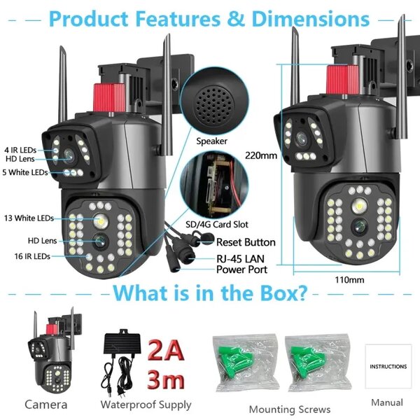 Dual lenses ptz outdoor waterproof camera