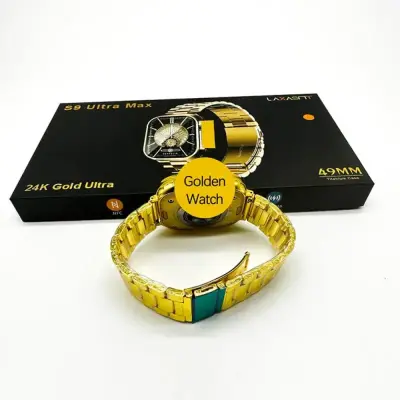 24K Gold S9 ultra Max smart watch with 2 strap
