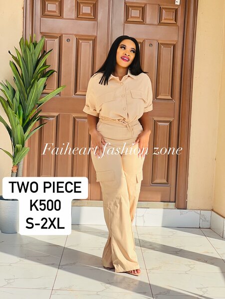 Women's beige set, short-sleeved shirt and trousers with pockets Sizes: S,M,L,XL,2XL