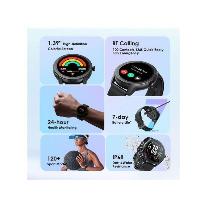 Oraimo OSW-30 - Montre Intelligente 2R - 1,39 Pouces - Noir