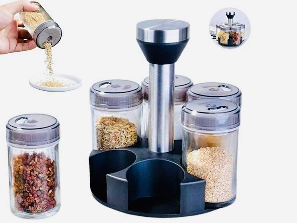 Étagère à épices rotative de cuisine, 6 épices