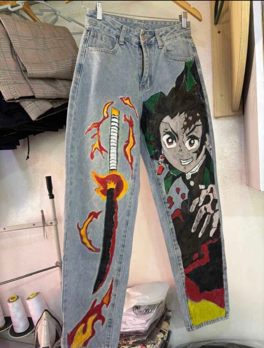 Jeans peints à la main Kimetsu