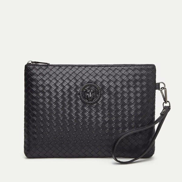 Pochette noire en cuir tressé