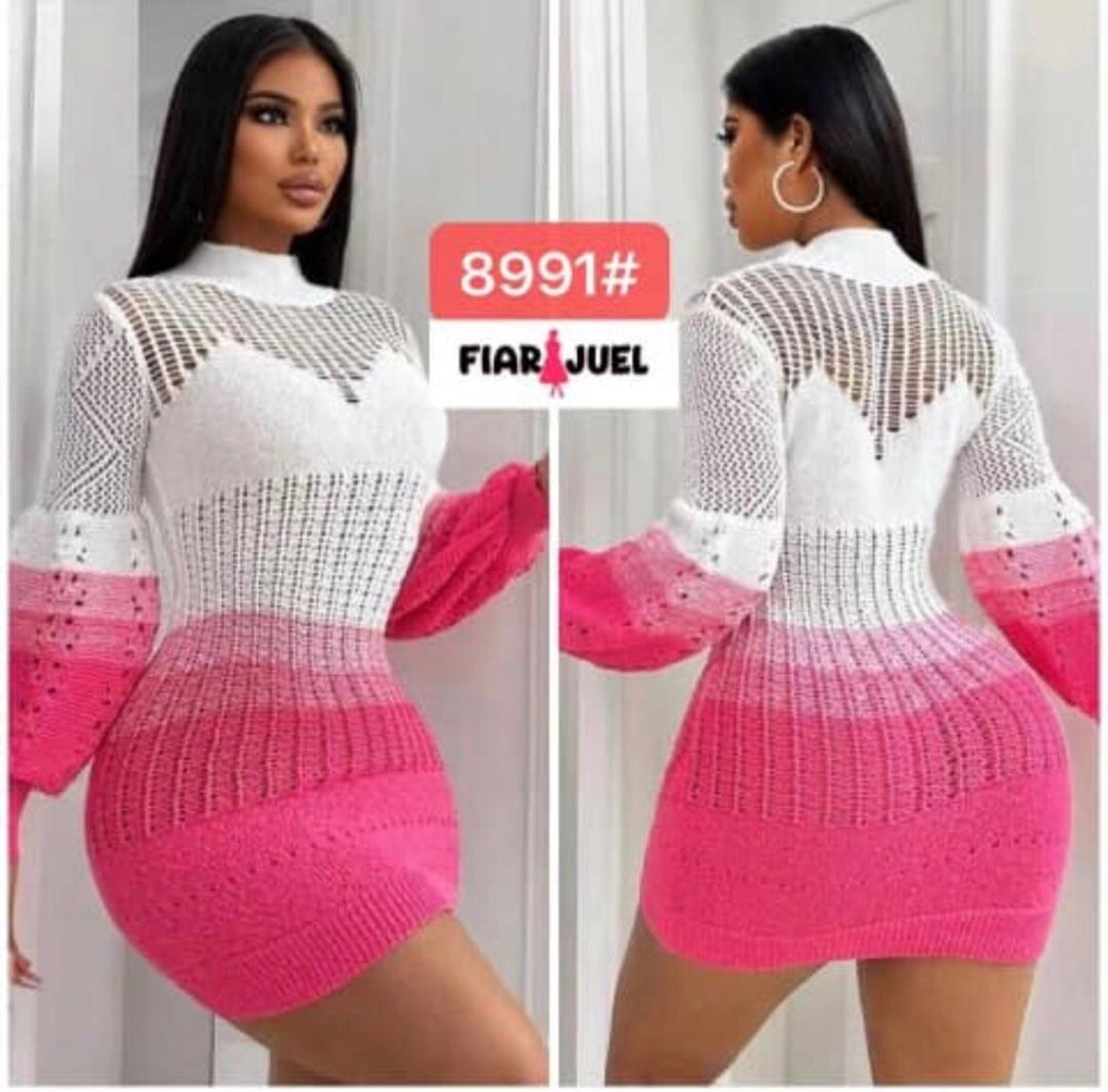 Robe Maille Blanche et Rose