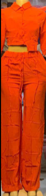 Costume femme avec pantalon ample et veste courte orange