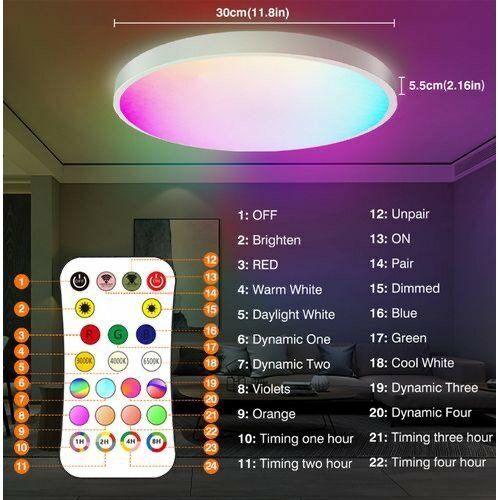 Smart LED Ceiling Light,Bluetooth,Wi-Fi,Remote Control,Dimma