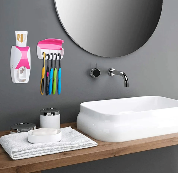 Automatic Toothpaste Dispenser and Toothbrush Holder Set