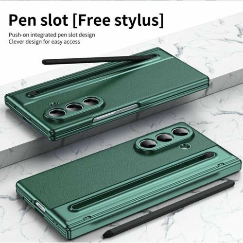 Coque pliable en cuir vert avec stylet