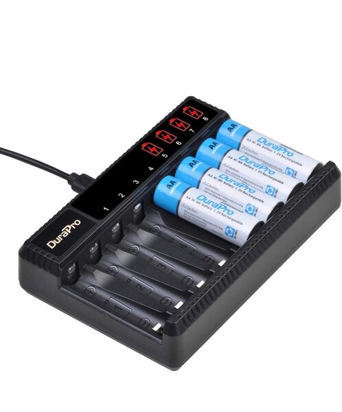 DuraPro Rapid Smart LCD 8-Slots USB AA AAA Battery Charger