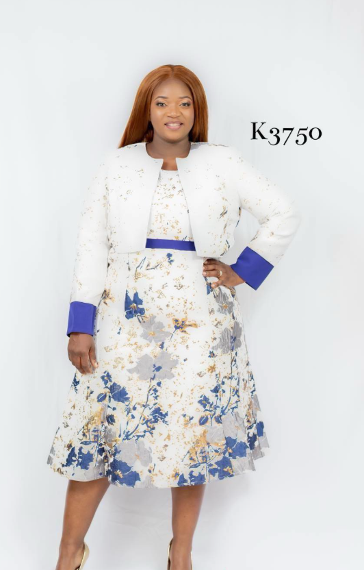 White with Blue and Gold Floral 2 Piece