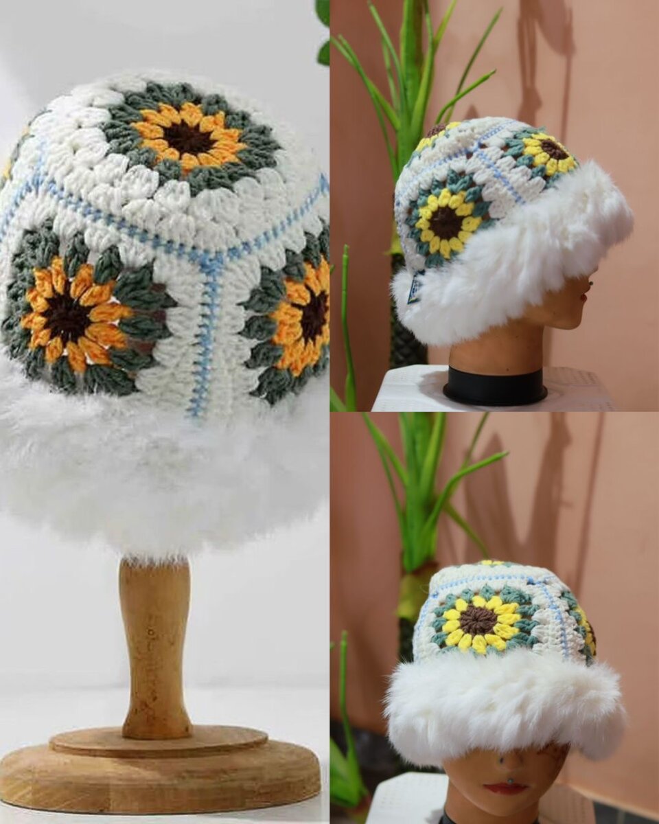 Chapeau Tricoté Fleuri Douillet