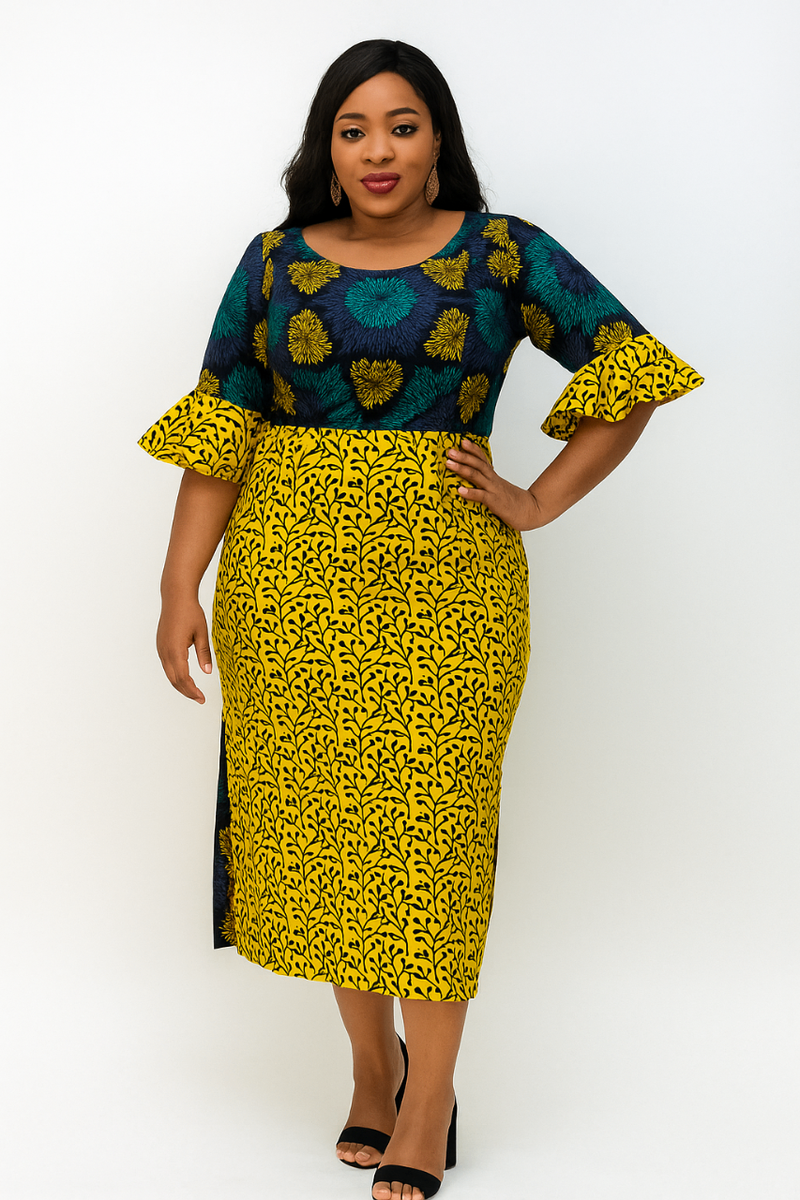 Robe mi-longue imprimée colorée