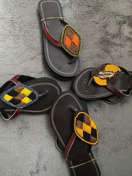 Leather beaded slippers