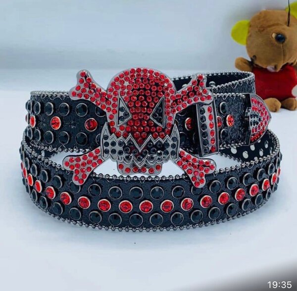 Ceinture Crâne Strass Rouge