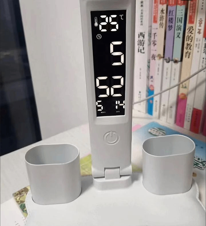 Smart study lamp with fan,pen holder , time and temperature
