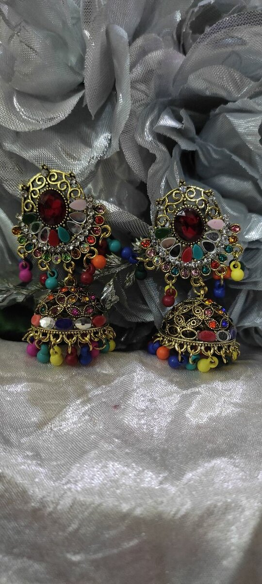 Multicolor kundan jhumki earrings for women & girl
