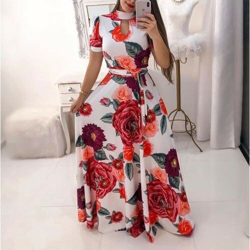 Fashion Ladies Long Dress Women Casual Half Sleeve Grown Eve