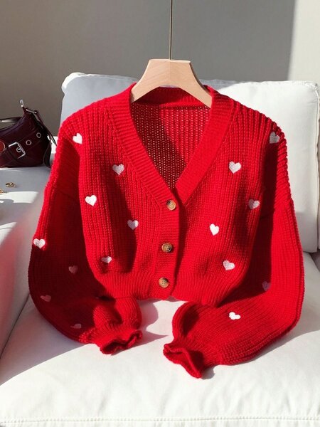Womans casual heart pattern oversized drop shoulder long