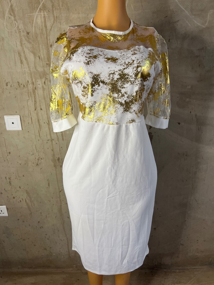 Fashionable white and gold dress