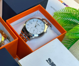 Montres de Luxe peau argentée avec cadran blanc