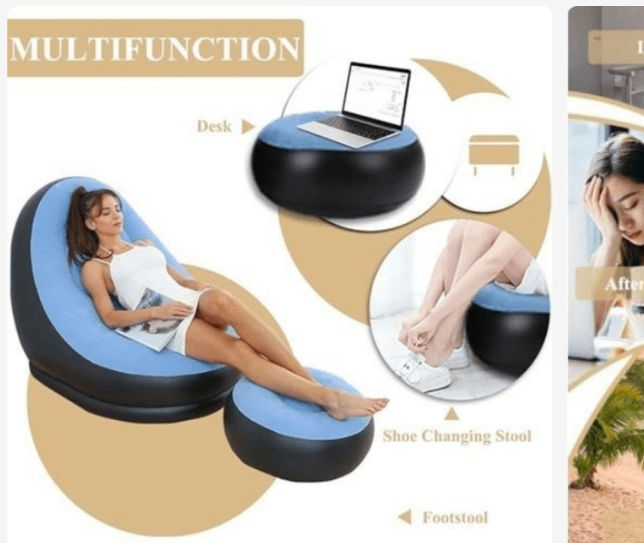 Canapé gonflable et pouf bleu