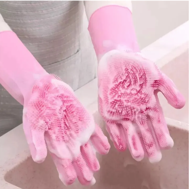 Silicone Magic Gloves Pair with Scrubber for Kitchen, Bathroom, Car, Pet and Multipurpose Cleaning and Washing ,Car washing, scrub gloves for wash dish, silicon hand gloves | Multipurpose Cleaning and Washing 1 Left and 1 Right Hand Silicone Scrub Glove