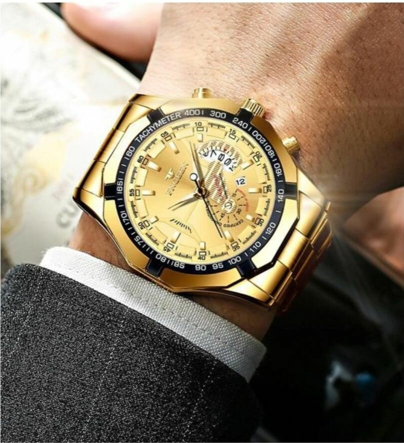 Montre chronographe dorée homme