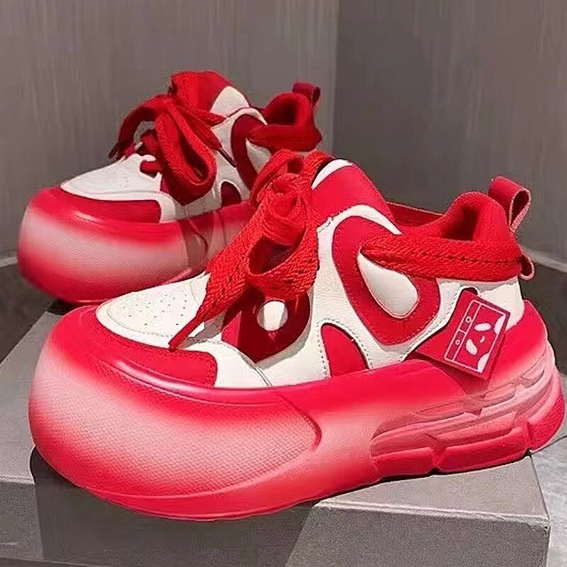 Genuine leather Big Head Women sneakers fashion Thick bottom