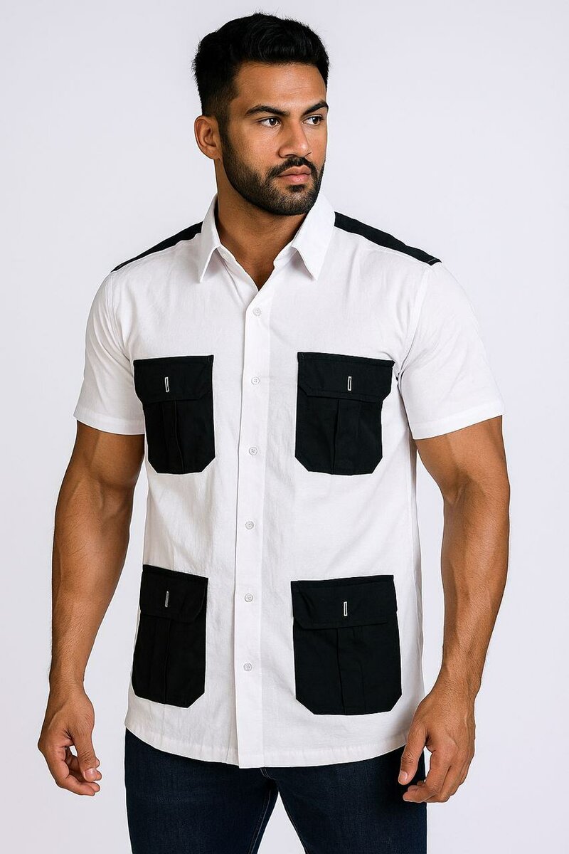 Chemise blanche à poches noires