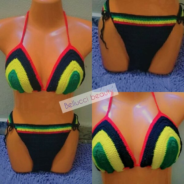 Bikini crochet rayé femme