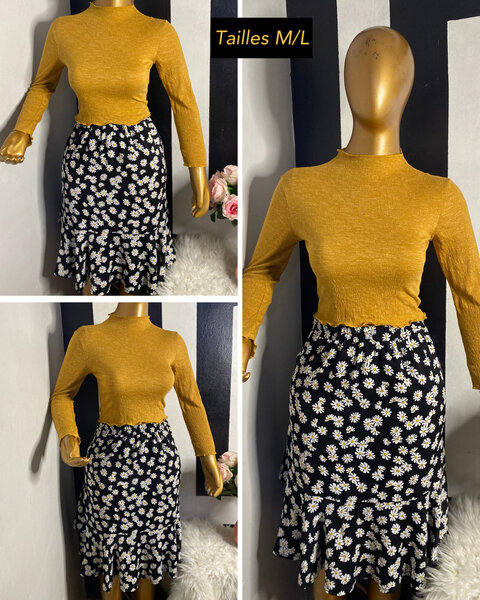 Jupe mi-longue fleurie M/L