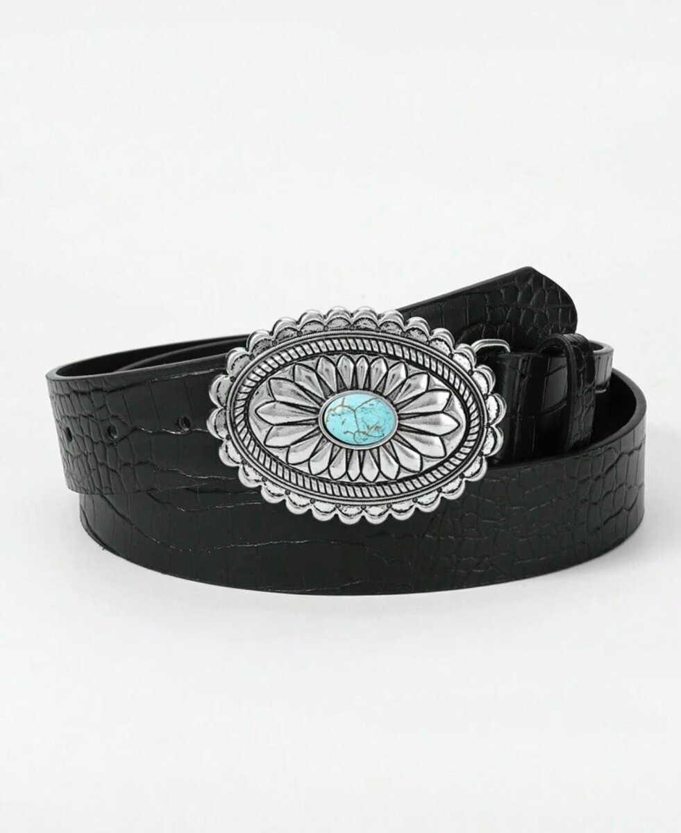 Ceinture en cuir avec boucle turquoise