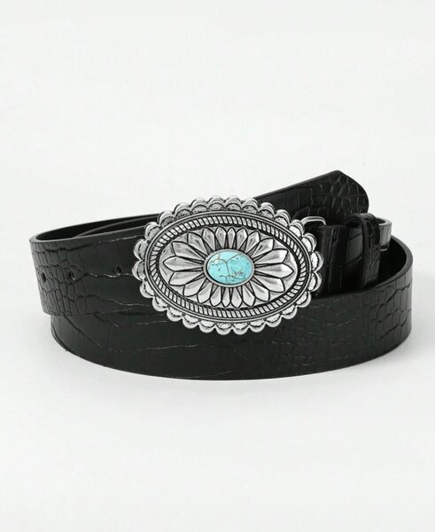 Ceinture en cuir avec boucle turquoise