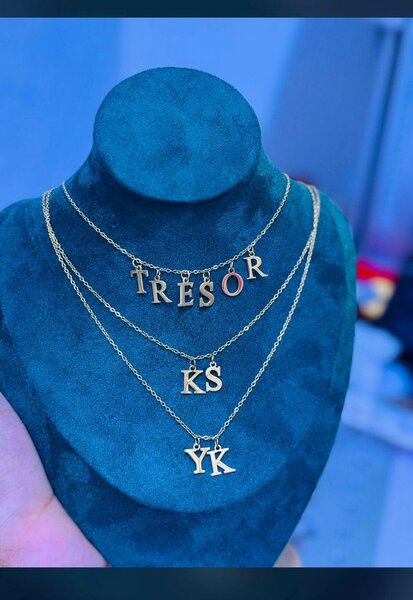 Gold Initial Necklace Set