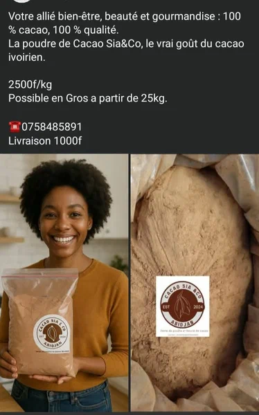 Poudre de Cacao Ivoirien 100%