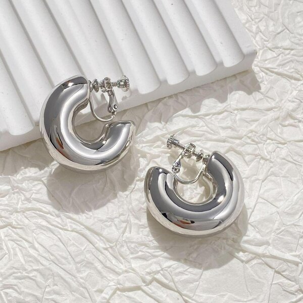 European and American metal style C- shaped earrings women's