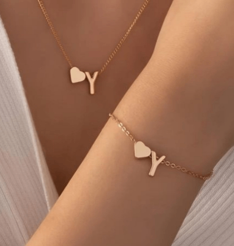 Collier et bracelet initiale coeur