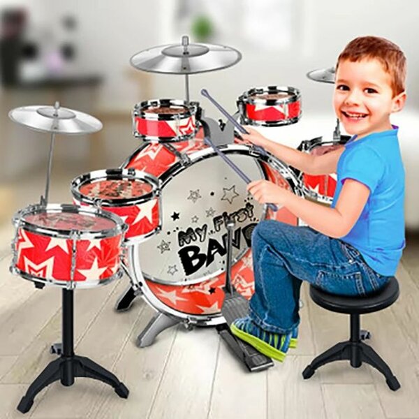 Kit De Batterie De Jazz Pour Enfants, 6 Pièces, Avec Tabouret Pliant, Pédale De Cymbale, Baguettes