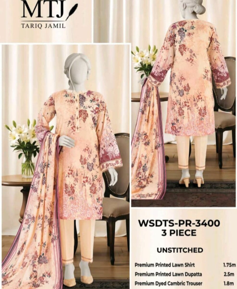 MTJ unstitched lawn 3 piece
