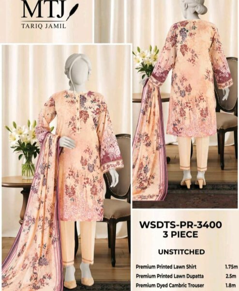MTJ unstitched lawn 3 piece