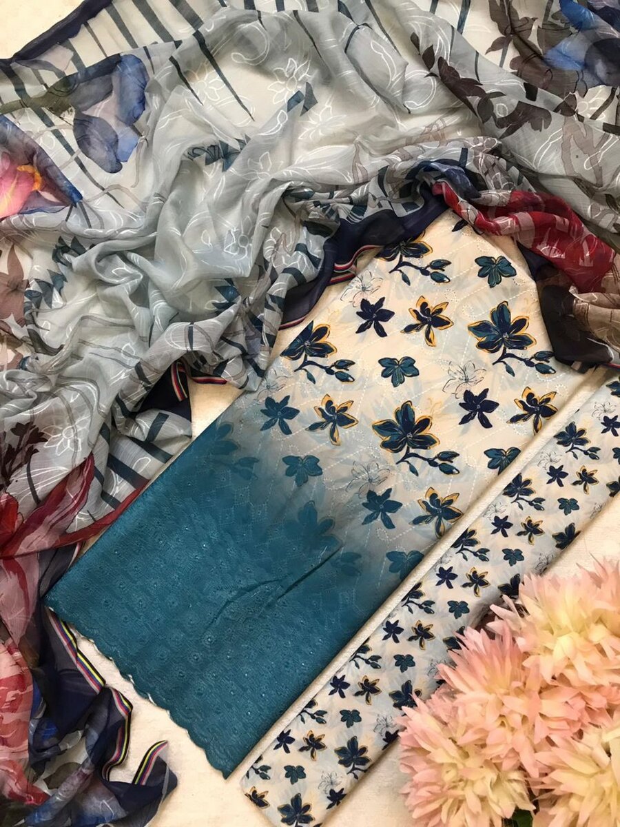 Swiss lawn digital print 3 pc