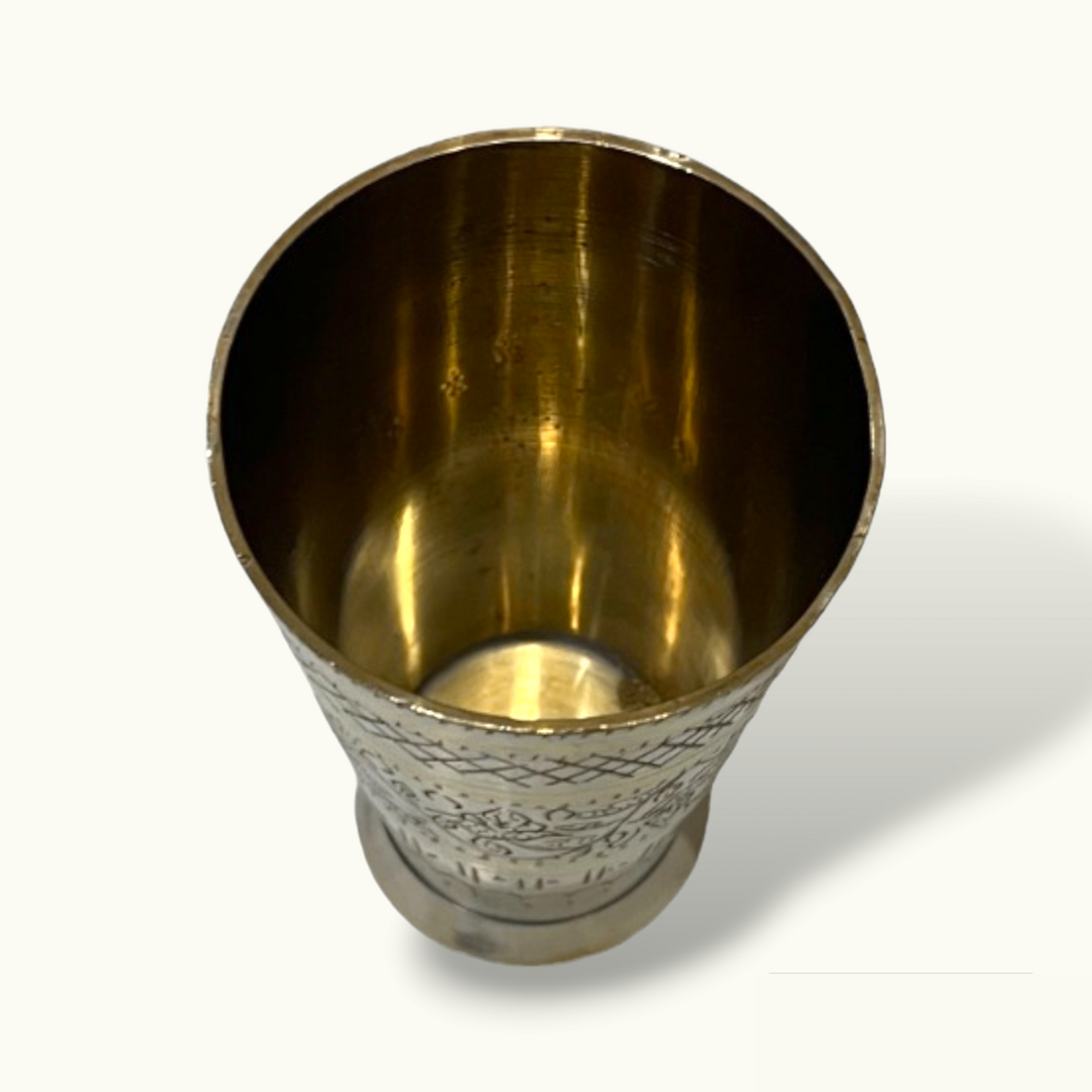 Beautiful Brass Glass, Flower Carved Brass Glass, Brass Glas