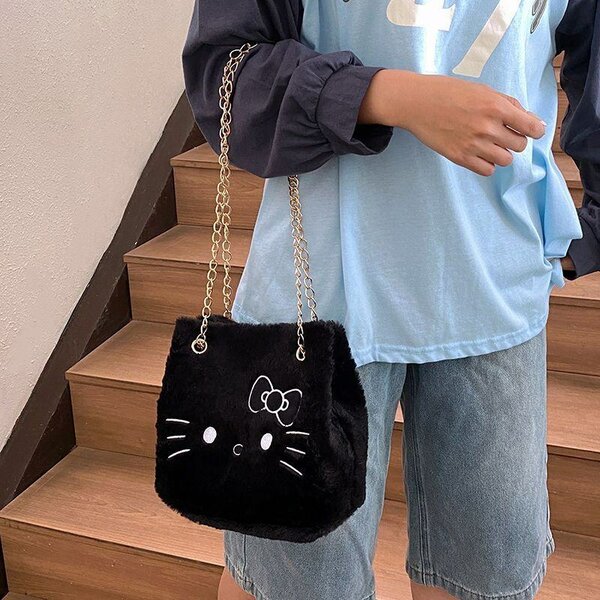 Sac à bandoulière noir peluche mignon