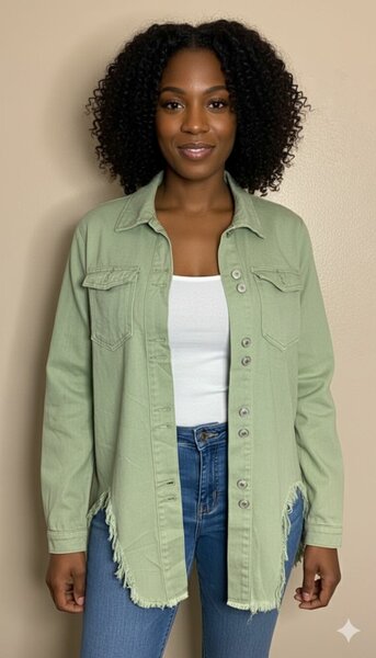 Chemise jeans verte stylée