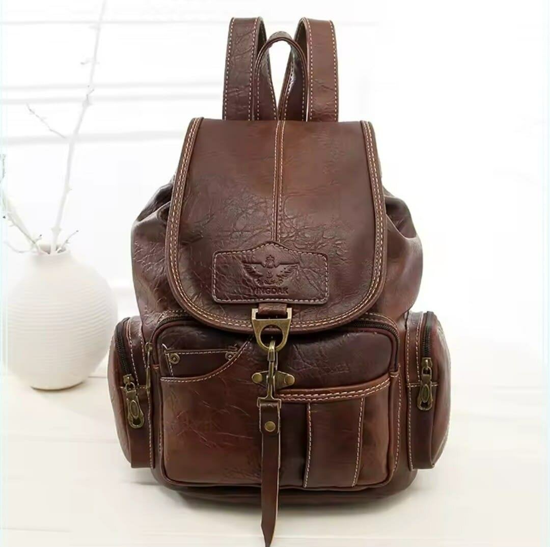 Brown leather backpack
