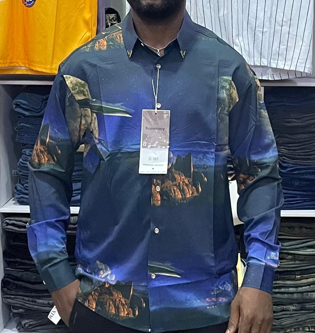 dark blue shirt with print