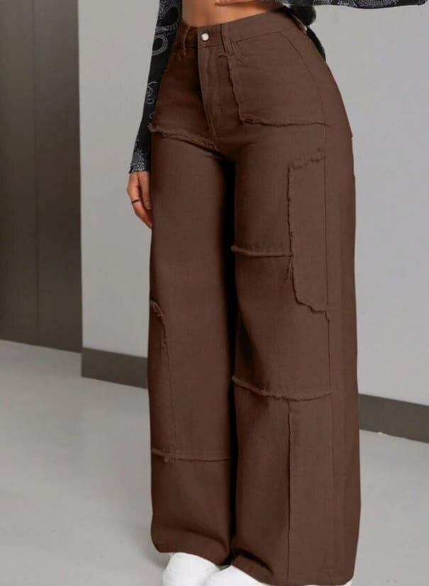 Pantalon large en jean marron