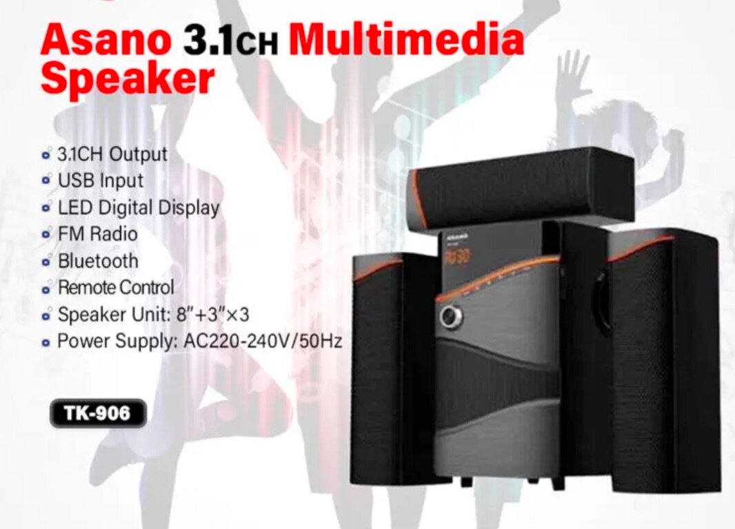 Asano 3.1ch 80W Multimedia Speaker | Bluetooth, FM Radio, US