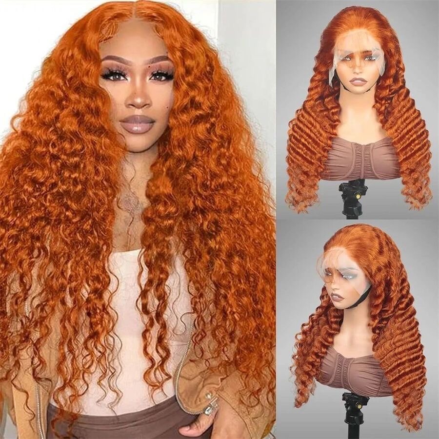 Hd Ginger Orange Deep Wave 13x6 Lace Frontal Wigs Human Hair