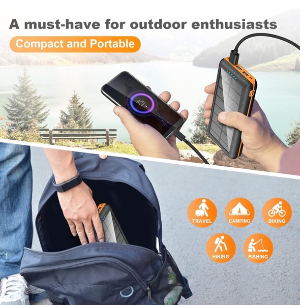 Portable Charger Solar Power Bank 30000mAh Battery Pack
